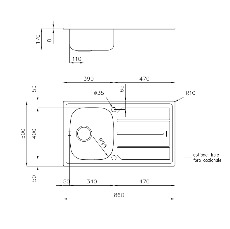 1186560 -S1000 SINK 86X50 1B+DR NOT POLISHED +1 WAY SIPHON+WASTE FITTING W.OVERFL.-FOSTER - Image 2